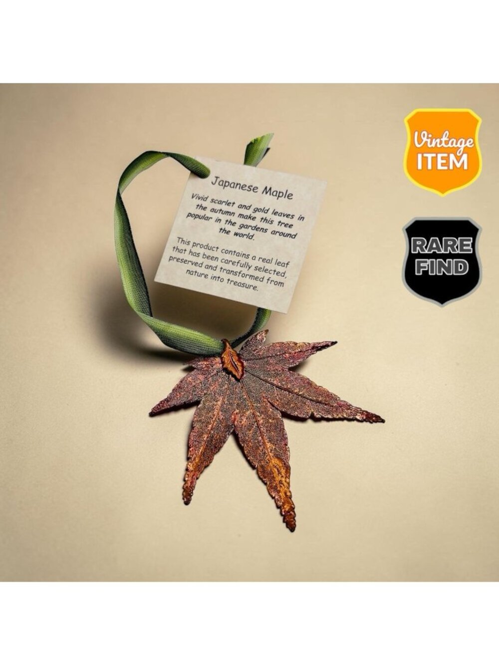 REDUCED: Metal-Dipped Leaf Ornaments w/Colored Ribbons; Variety 4 Leaves